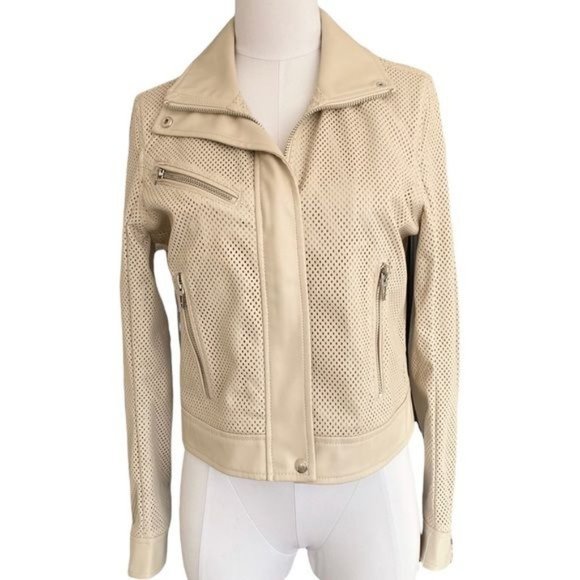 Free People Blank NYC Imelda Perforated Moto Jacket Cream Size Small NWT - Picture 5 of 15